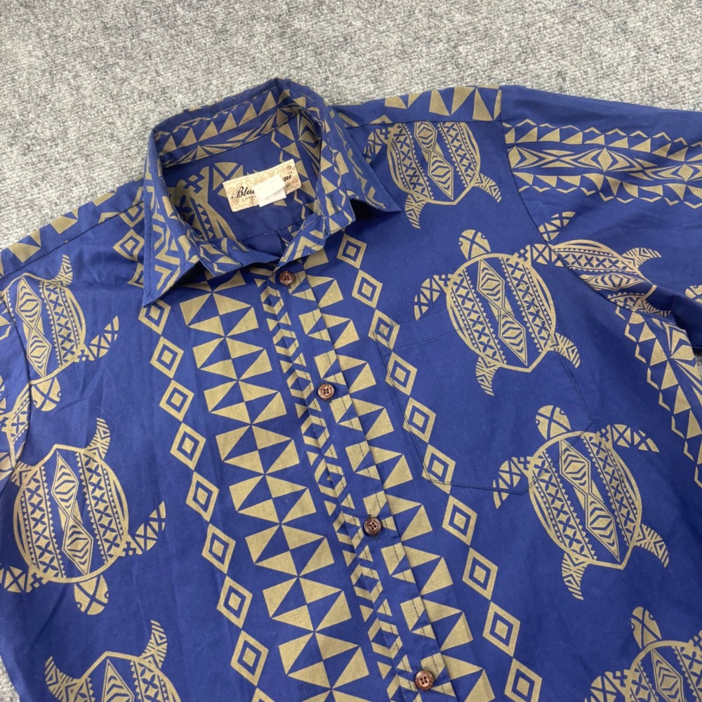 Blue Hawaii Button Up Shirt Medium Blue Tribal Sea Turtle Short Sleeve Men's
